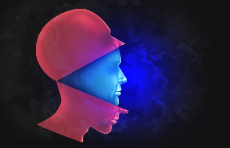 Social engineering and deep fakes - a face opens to show a second different face underneath.
