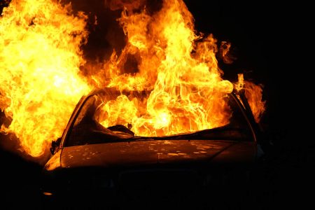 Highly disruptive civil unrest could be driven by food security issues in the UK A car is on fire after societal disorder.