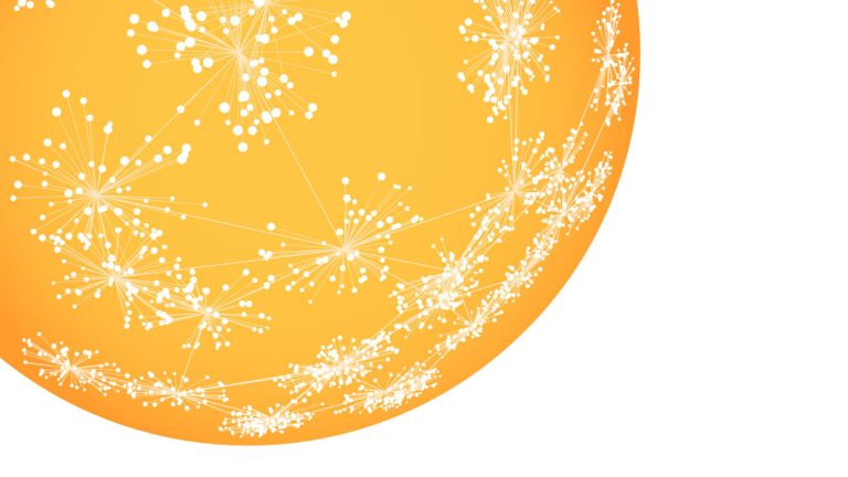 climate resilience needs a systems thinking approach - an orange planet is overlaid with white interlinked circles.