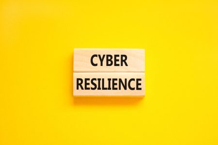 Cyber resilience depicted by two blocks with one word on each