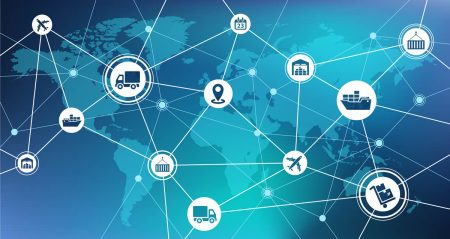 Report identifies that supply chain resilience is a top three priority for supply chain leaders Abstract concept with world map background and connected icons related to the global supply chain