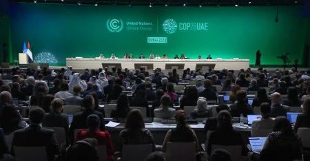 A screen grab from a UNIFEED video of the closing session of the COP28