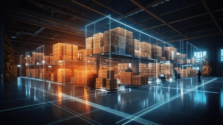 Company boards urged to ensure that companies are ready for 2024’s supply chain threats Futuristic digital warehouse using augmented reality.