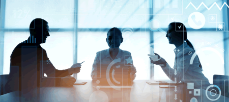 Three executives meet to develop impact tolerances for their organization.