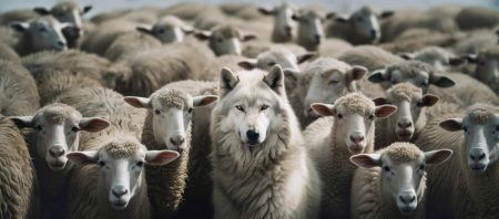 The open source vulnerabilities hiding in your organization’s software A wolf hiding in a flock of sheep illustrates the concept of hidden risks