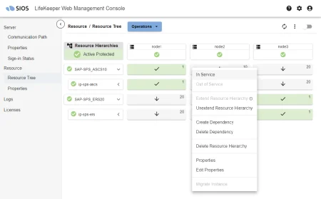 A screen shot of SIOS LifeKeeper Web Management Console here.