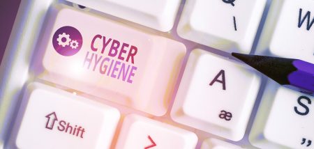 A cyber hygiene button on a computer keyboard