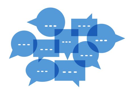 Different speech bubbles in blue on a white background.