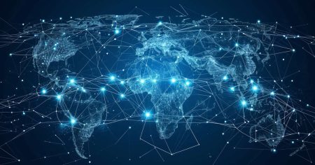 Preparing for the wider risks and impacts created by climate change A networked world: showing the concept of interlinked global organizations.