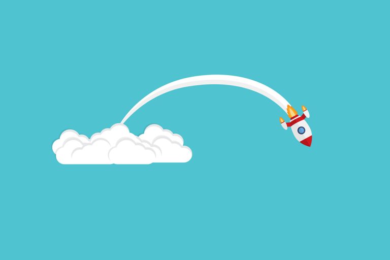 A rocket ship on a downwards trajectory.