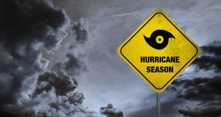 Initial Atlantic hurricane season forecast predicts slightly below average number of named storms Hurricane season concept.