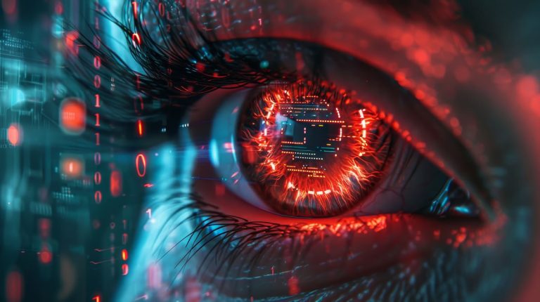 An eye reflecting biometric reading equipment.