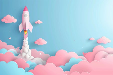 AI’s current and future role in audit, risk, and compliance Rocket Ship, Represents innovation, taking off to explore new heights, paper cut style
