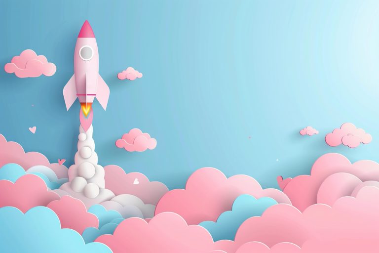 Rocket Ship, Represents innovation, taking off to explore new heights, paper cut style