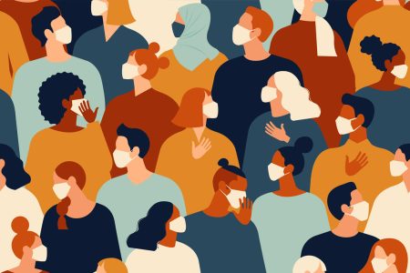 UKHSA publishes Health Security Risk Assessment to inform pandemic preparedness A group of masked diverse people show the concept of a global pandemic.