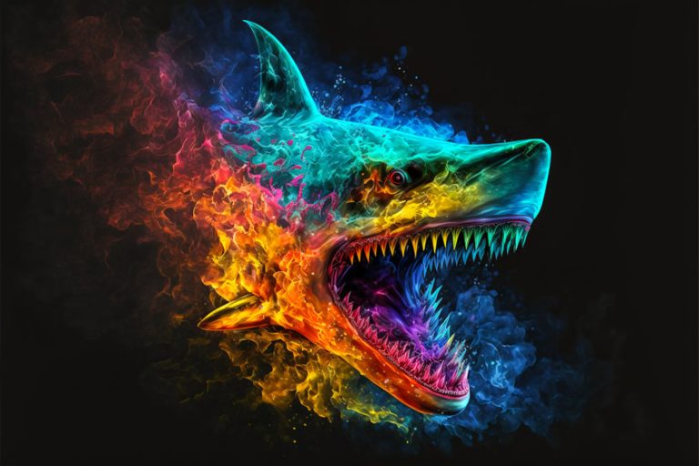 A stylised image of an attacking shark depicts the concept of ransomware attacks.