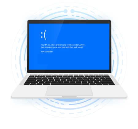 A blue screen on a laptop