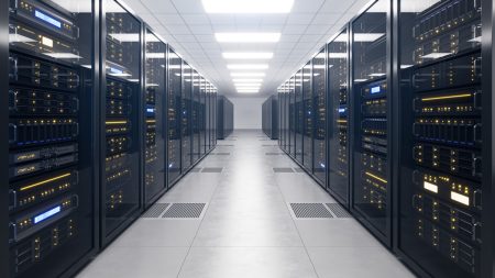 Server racks in modern server room data center.