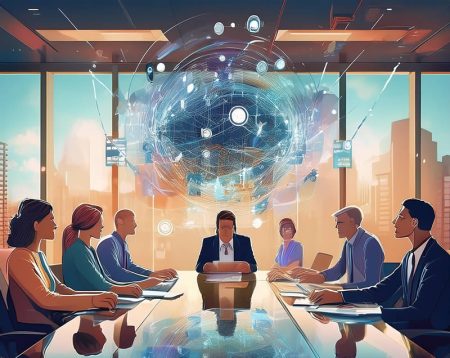 A Director’s Guide to AI Board Governance AI generated image to show a board meeting discussing AI governance