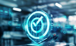 AI governance. - Resilience Forward A digital shield with a compliance tick.