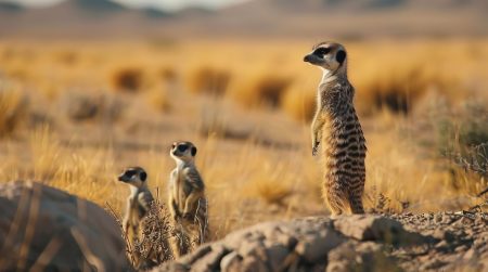 Horizon scan: alert meerkats standing guard scanning the horizon