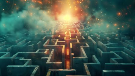 A complex digital maze representing the challenges and obstacles in the digital world.
