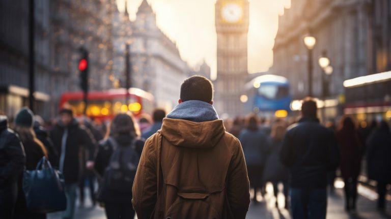 Crowds on a London street.