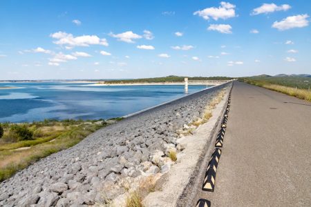 A trail around Canyon lake dam.