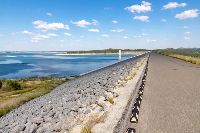 A trail around Canyon lake dam.