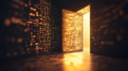 From threat to operational resilience: understanding and managing open source risks in your organizational software A digital doorway, glowing with code.