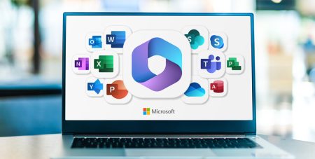 Microsoft 365 logos displayed on a screen.