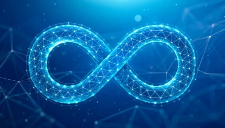A recurring cycle - Resilience Forward A digital glowing polygon infinity loop shows the concept of a recurring cycle.