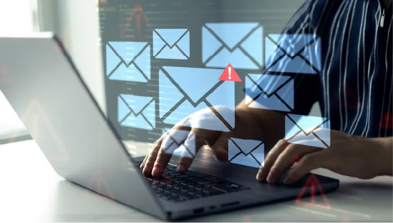 Spam email message on digital screen.