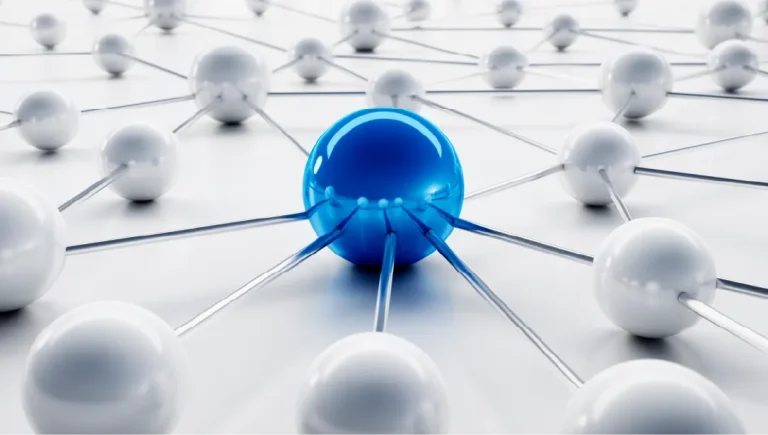 A large blue ball interconnects a number of white balls to show concentration risk.