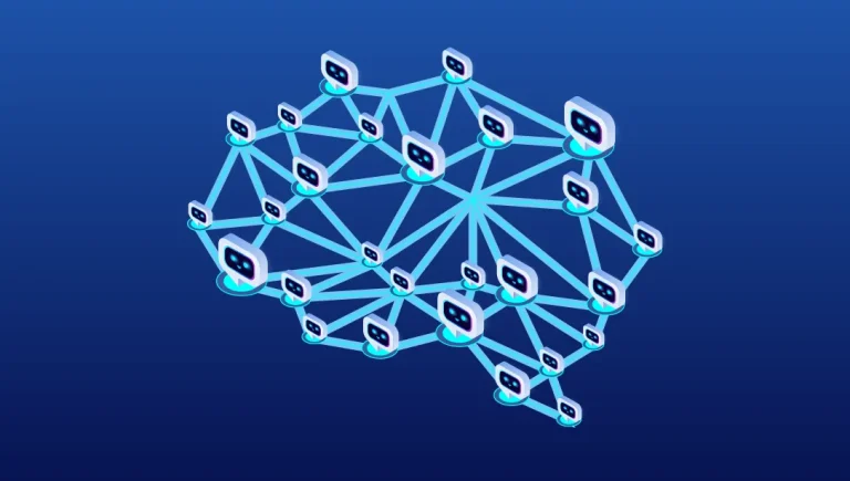 Agentic AI network - Resilience Forward Agentic AI Network workflow concept - Multi AI agents connected in a shape of a digital brain