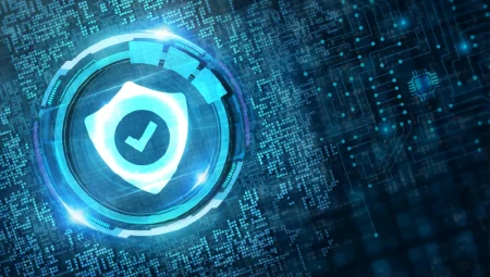 A privacy icon overlaying a digital background concept.