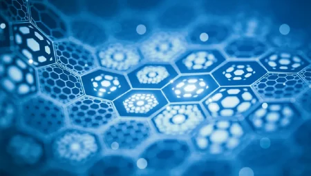 A network of distinct hexagons each containing its own network of hexagons to show the concept of zero trust.