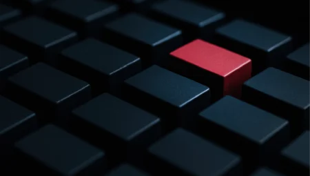 A red button in a black key board.
