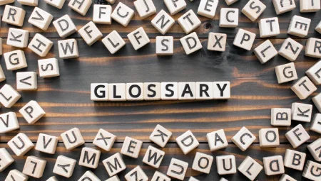 The word Glossary surrounded by letter tiles to illustrate The International Resilience Glossary.