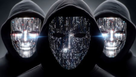 New report shows how cybercriminals are developing their business models to scale and accelerate attacks Three cybercriminals wearing digital masks.