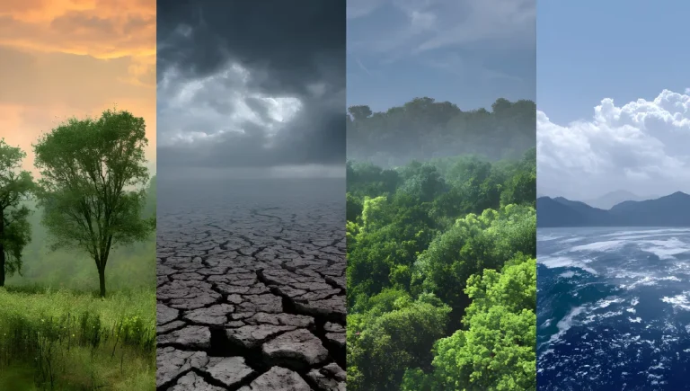 A collage of different climate risks.