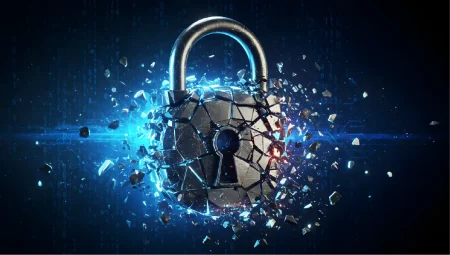 Digital Security Breach Concept of a Cracking Lock Representing Cyber Threats and Data Protection.