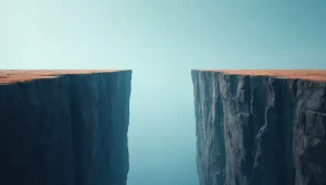 A chasm between two cliffs showing the concept of a gap.