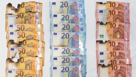 A batch of Euro notes, some which are showing signs of being burned. Image © De Nederlandsche Bank - used under media permissions.