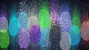 Identity sprawl - Resilience Forward Abstract digital fingerprint patterns in various vibrant colours, representing identity and data security concepts.