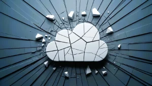 A cloud icon is shattered, illustrating a cloud outage.