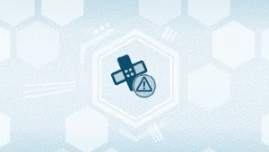 A warning icon on a technical honeycomb pattern background,